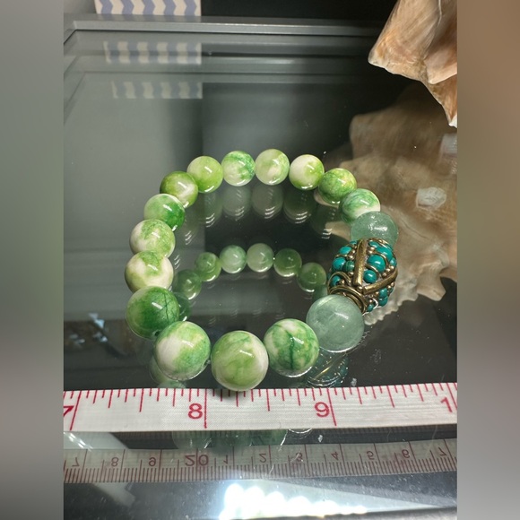 RARE PERSIAN JADE + FLUORITE + TURQUOISE NATURAL BRACELET size 7” - Picture 5 of 11